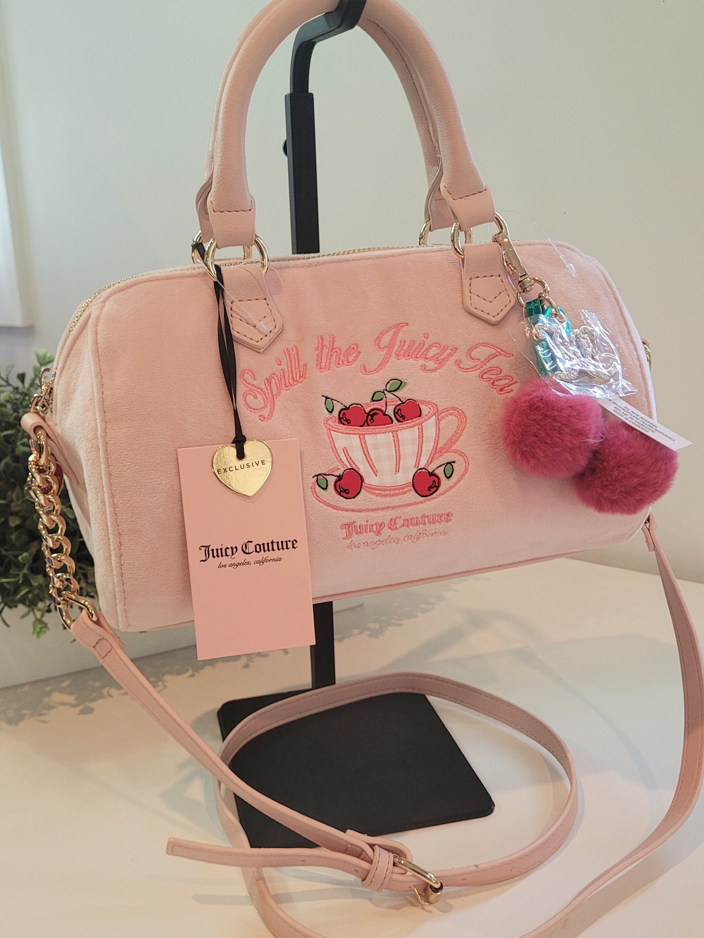 Juicy Couture Pink 'Spill the Juicy Tea' Velvet Satchel